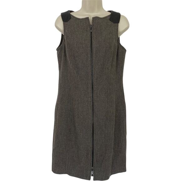 Worth Dress Womens 10 Wool Blend Stretch Shift Sleeveless Faux Leather Trim - Picture 1 of 9